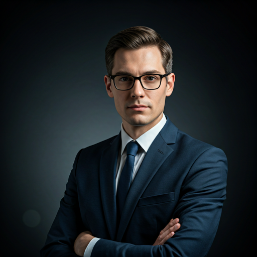 Minimalist studio portrait of a technology consultant with high contrast lighting